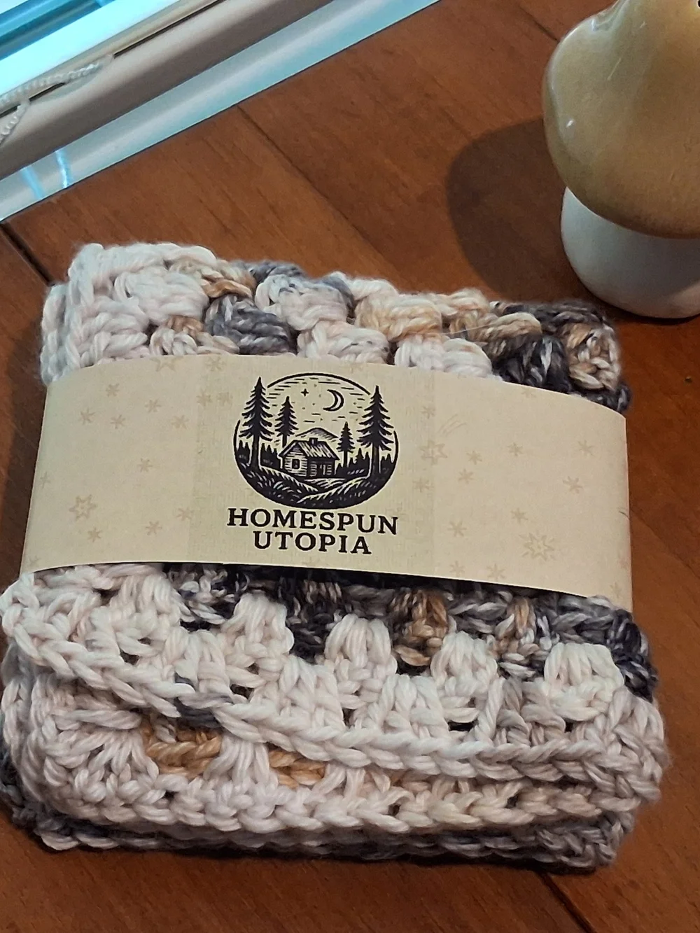 Cottagecore Cotton Washcloth – Granny Square Face Cloth in Soft Neutrals